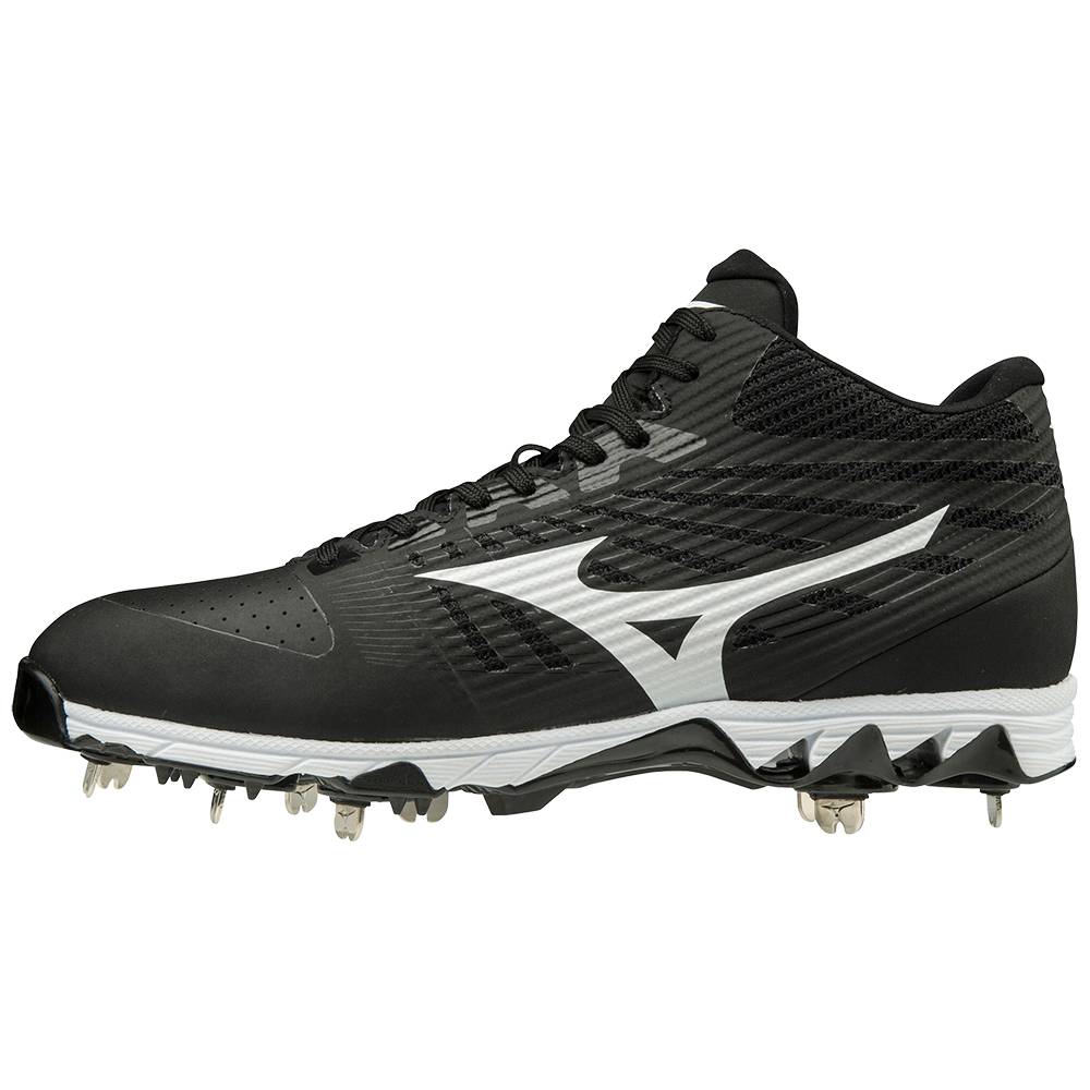 Mizuno Men's 9-Spike Ambition Mid Metal Baseball Cleats Black/White (320603-TRD)